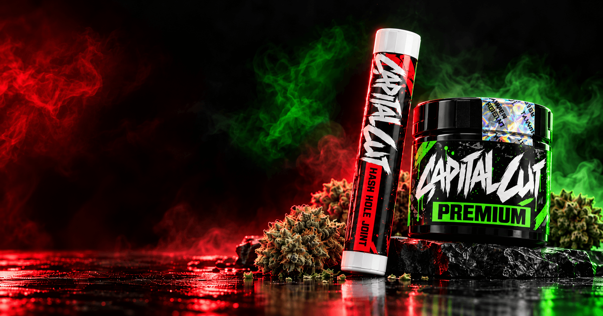 Capital Cut premium hemp flower jar and hash hole joint